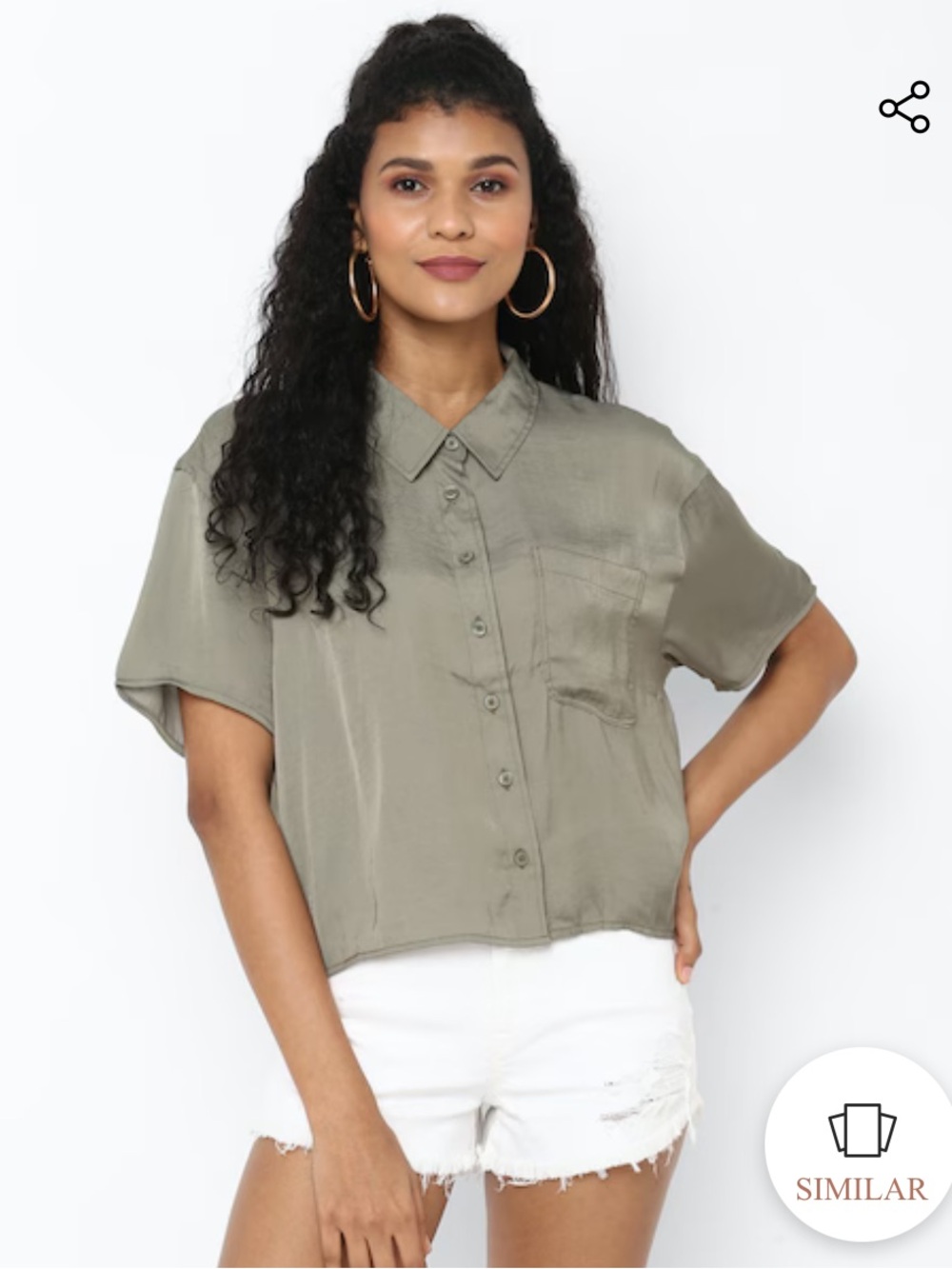 American Eagle Outfitters Green Satin Button-Down Blouse